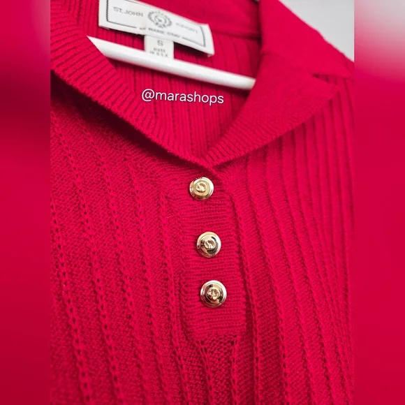 St. John Red Knit 1/2 Button Sweater - Picture 2 of 4